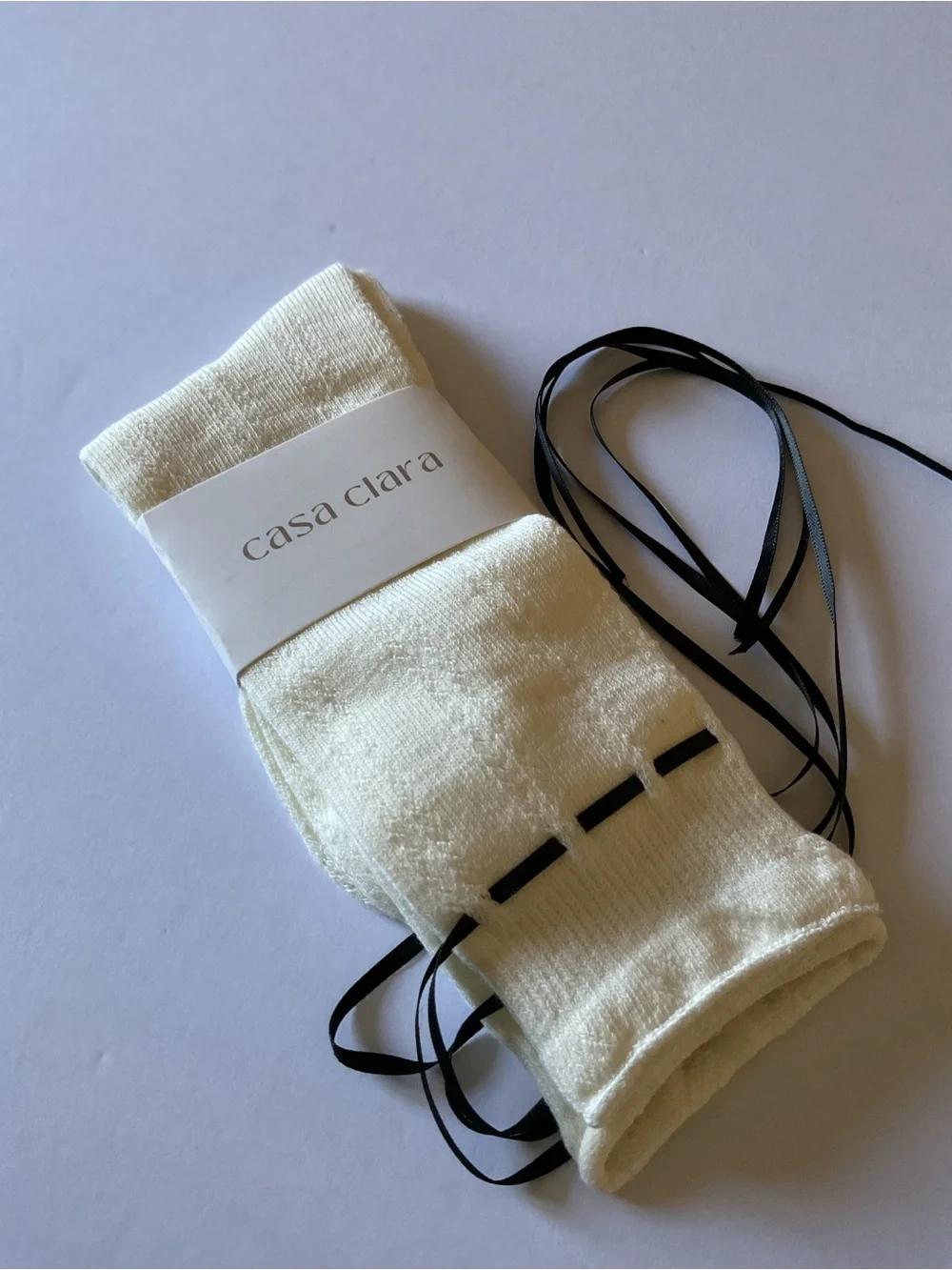 CASA CLARA WOMENS PREP SOCK IVORY WITH BLACK RIBBONS OS NWT